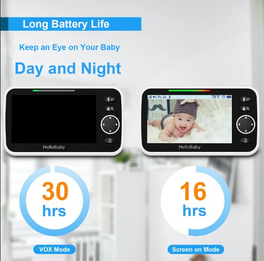 HelloBaby 5" No WiFi Baby Monitor – Long Battery, PTZ, Night Vision
