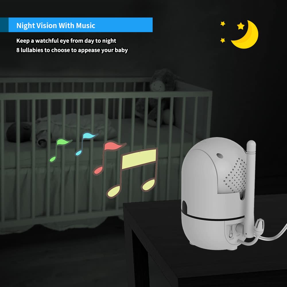 HelloBaby 5" No WiFi Baby Monitor – Long Battery, PTZ, Night Vision