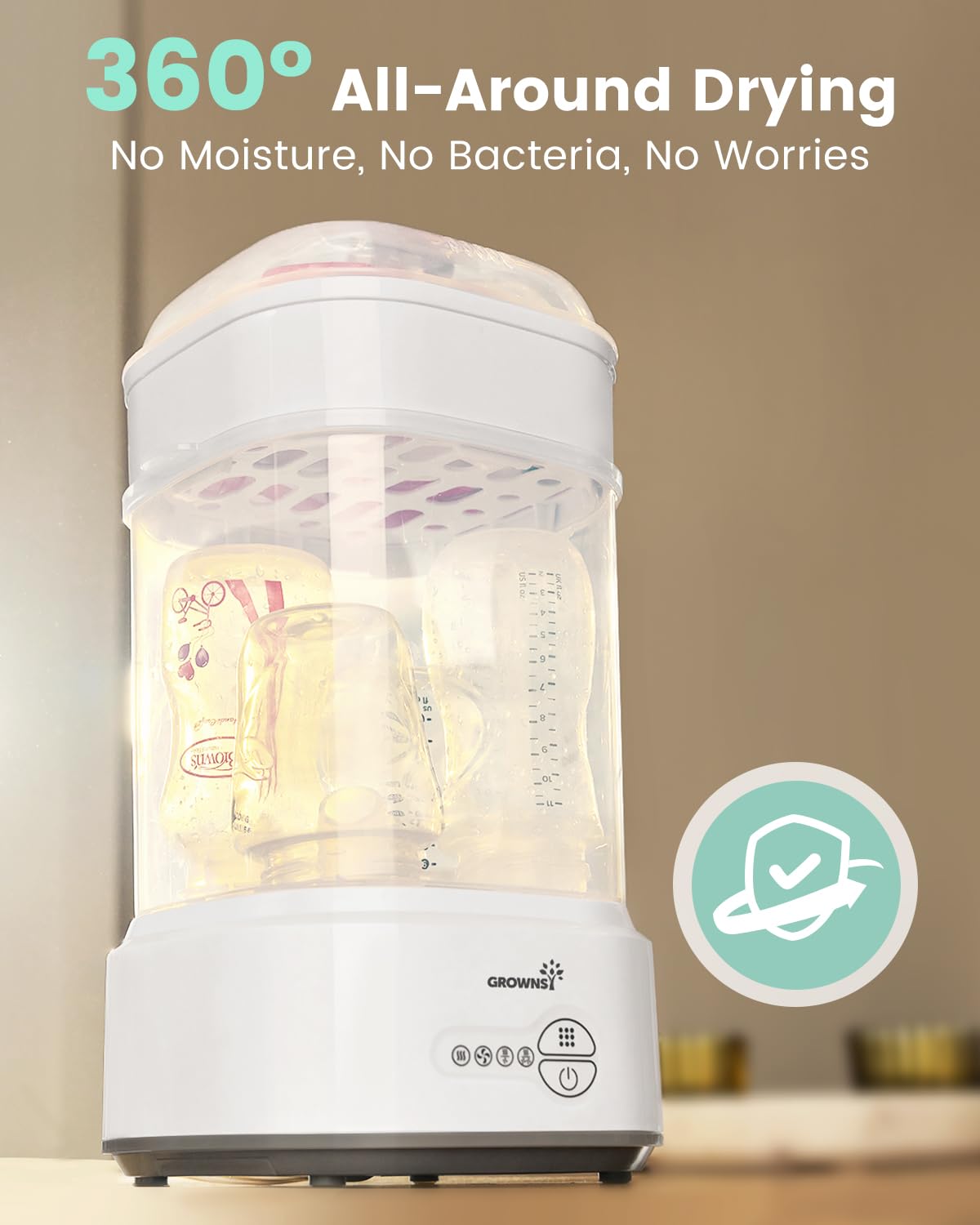 GROWNSY Compact Bottle Sterilizer & Dryer – Baby Bottle Sanitizer