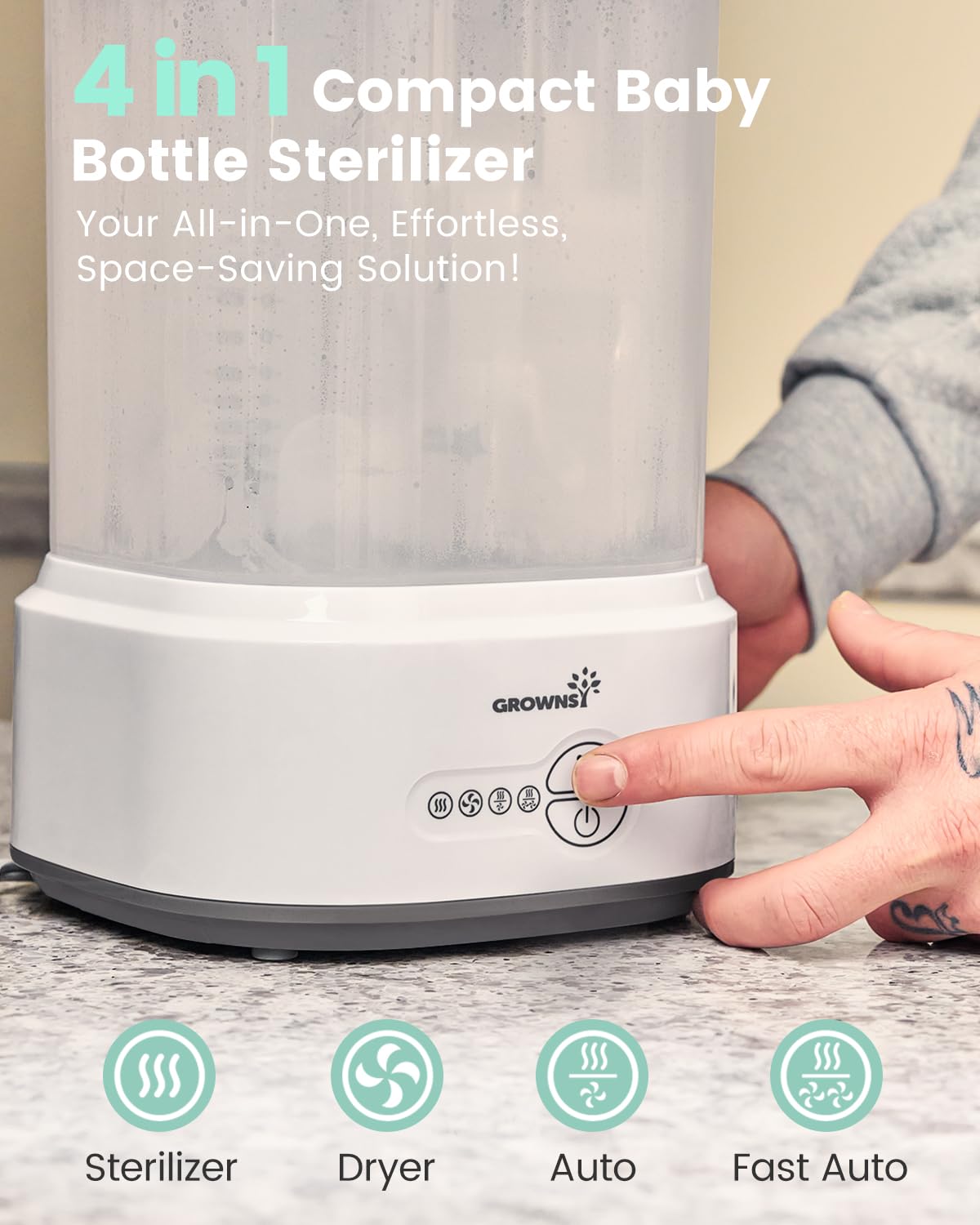 GROWNSY Compact Bottle Sterilizer & Dryer – Baby Bottle Sanitizer