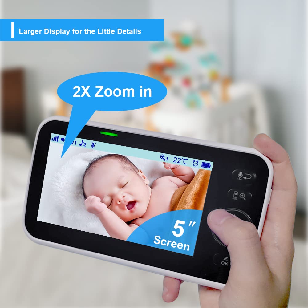 HelloBaby 5" No WiFi Baby Monitor – Long Battery, PTZ, Night Vision