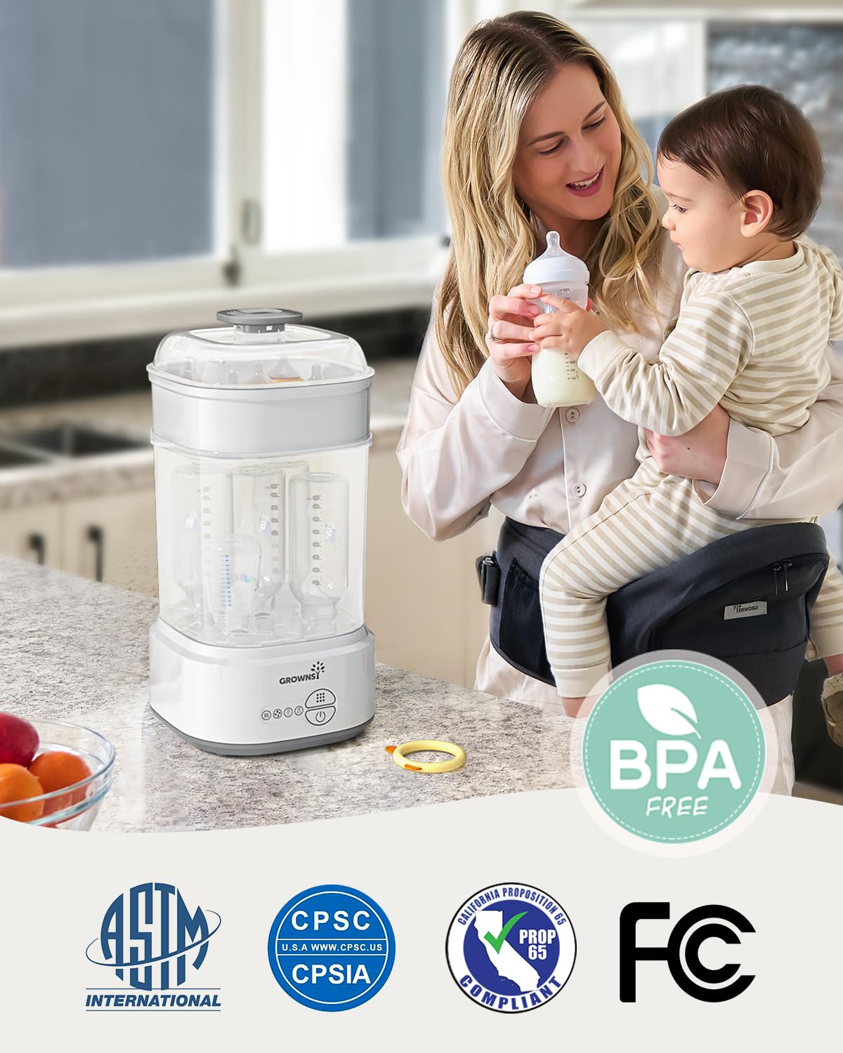 GROWNSY Compact Bottle Sterilizer & Dryer – Baby Bottle Sanitizer