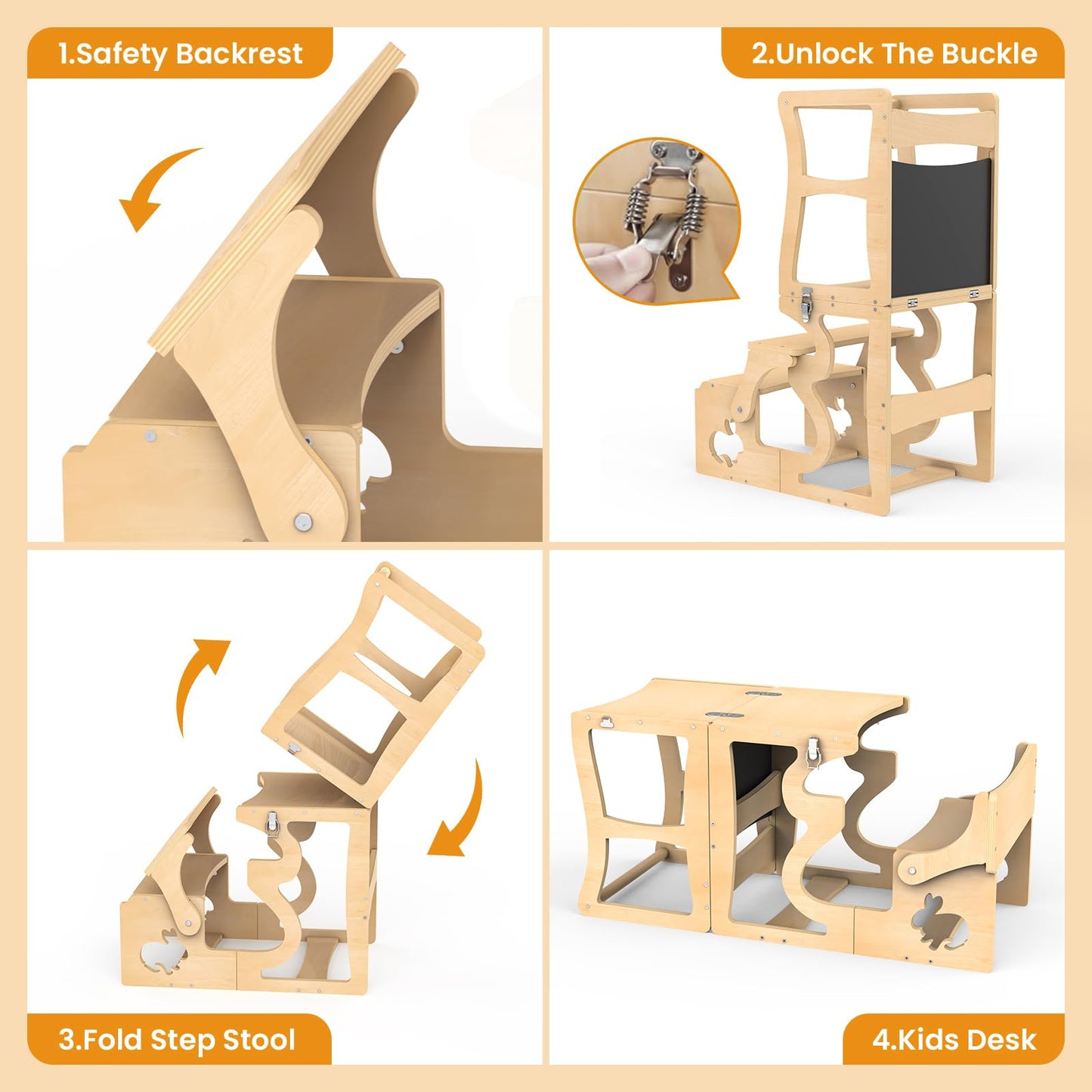 Toddler Kitchen Helper Tower – Montessori 3-in-1 Wooden Step Stool