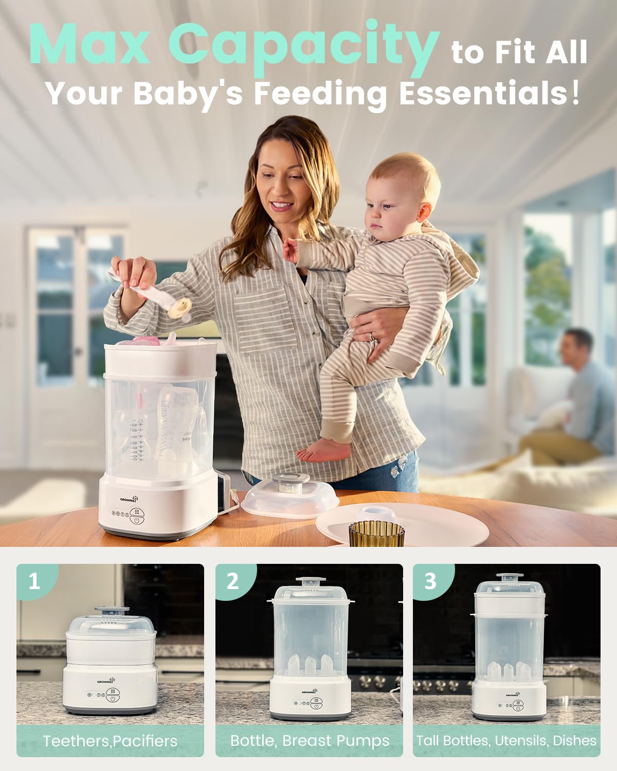 GROWNSY Compact Bottle Sterilizer & Dryer – Baby Bottle Sanitizer