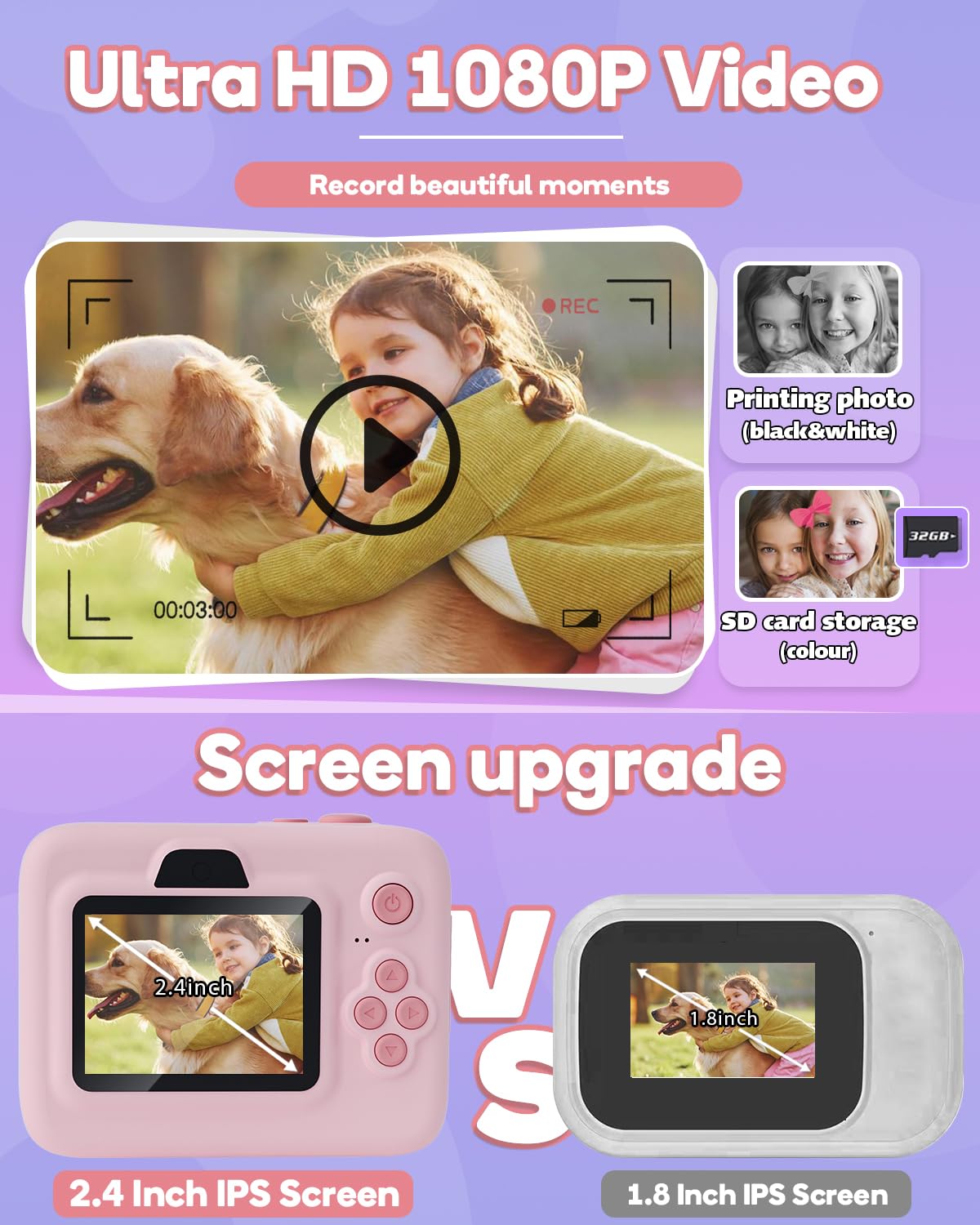 Instant Print Camera for Kids – 1080P Digital & Photo Printer