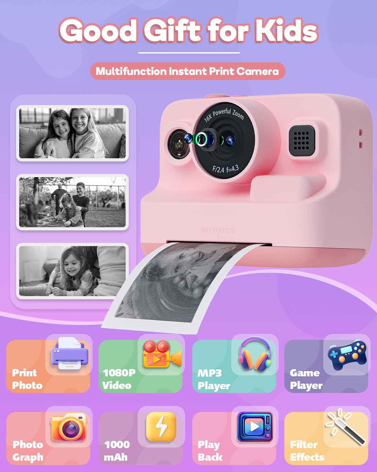 Instant Print Camera for Kids – 1080P Digital & Photo Printer