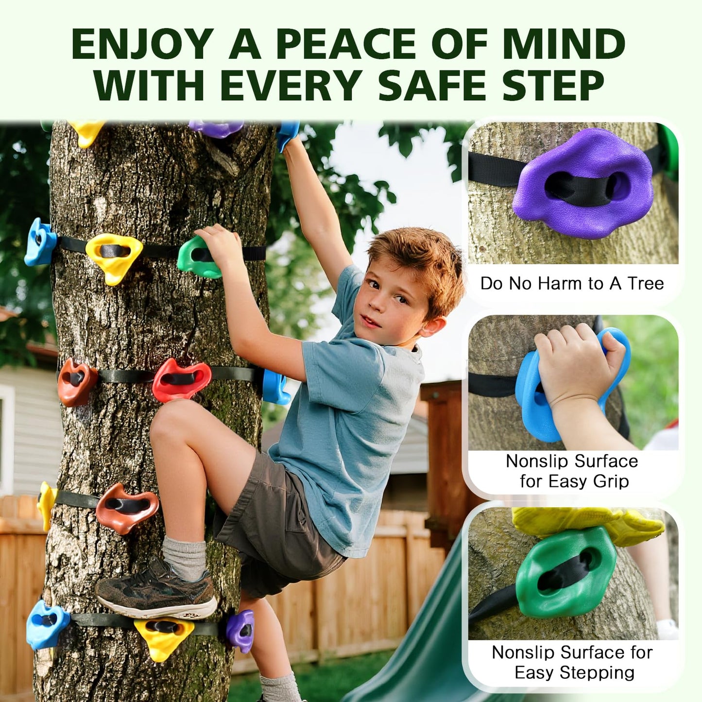 TOPNEW Ninja Tree Climbing Holds – 12 Rock Grips with 6 Straps