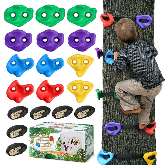 TOPNEW Ninja Tree Climbing Holds – 12 Rock Grips with 6 Straps