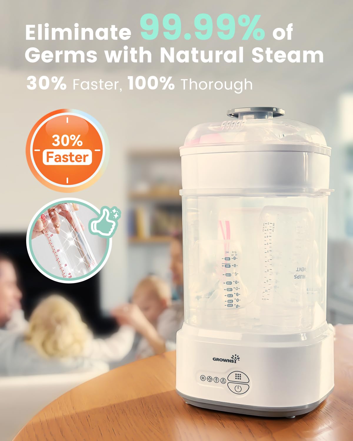 GROWNSY Compact Bottle Sterilizer & Dryer – Baby Bottle Sanitizer