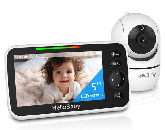 HelloBaby 5" No WiFi Baby Monitor – Long Battery, PTZ, Night Vision