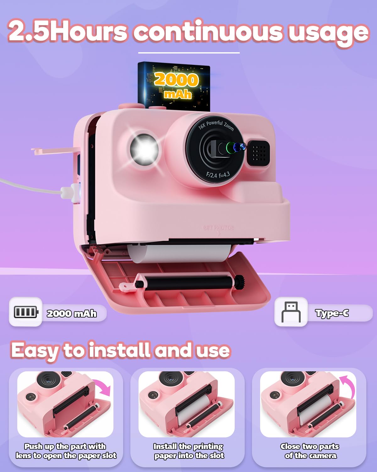 Instant Print Camera for Kids – 1080P Digital & Photo Printer